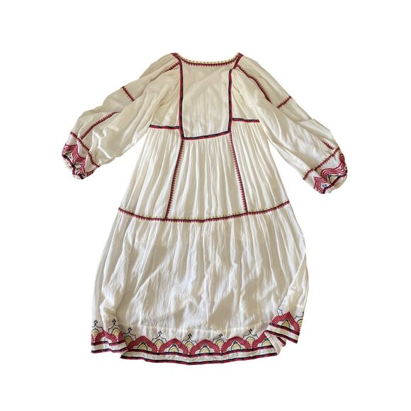 Free People Sweet Escape Embroidered Boho Peasant Folklore Dress White Red XS - Picture 7 of 12